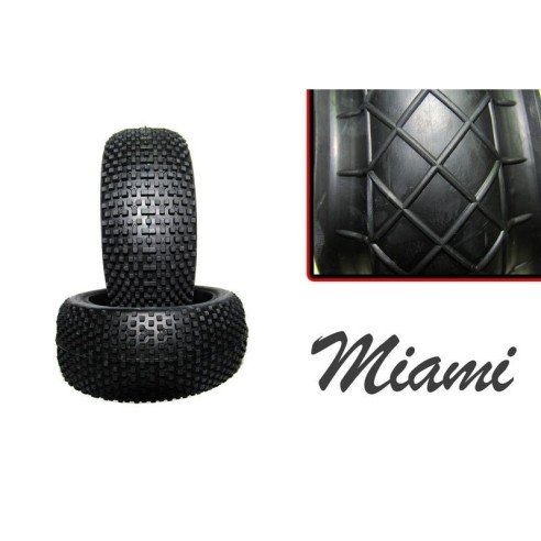 HOTRACE TIRES - Coppia di Gomme MIAMI (Soft) Incollate su Cerchio Bianco