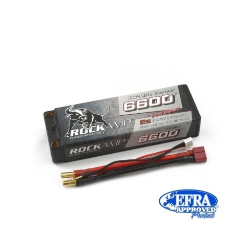 Batteria LiPo Rockamp HV 6600mAh 2s 7,6 50wh 30c Presa Hardcase da 5mm da competizione T-Plug