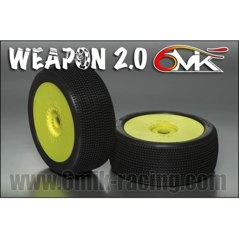 6MIK - Coppia gomme 1:8 Buggy Weapon 2.0 (0/18° Soft) incollate su cerchio Giallo (2)
