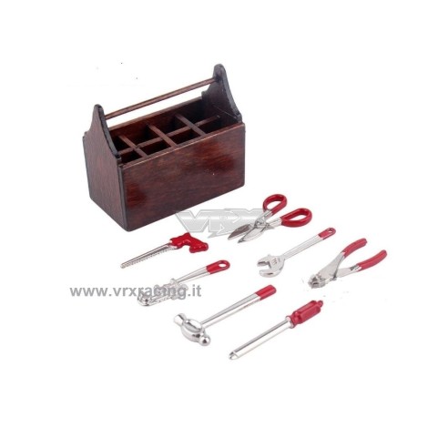 Mini cassetta in legno con attrezzi in metallo con accessori per modelli Rock Crawler VRX