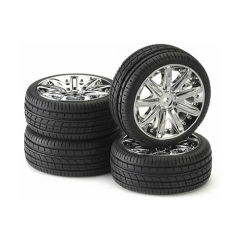 Ansmann Racing Set gomme Touring 1/10 Complrte di Cerchio Cromato 4 pz