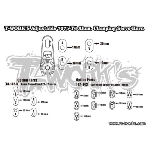 T-WORK'S Squadretta Servo ERGAL7075 Regolabile 23T ZERO Level
