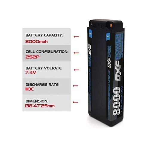 Batteria DXF Racing Lipo 2s 8000mAh 110C 7.4V Deans Plug
