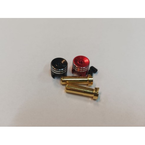 Connettori gold 5mm con cappuccio rosso e nero per le due polarità positiva e negativa