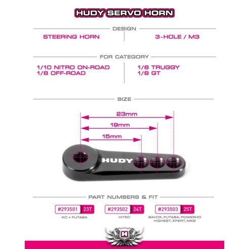 Squadretta Servocomando  in Alu 23T HUDY
