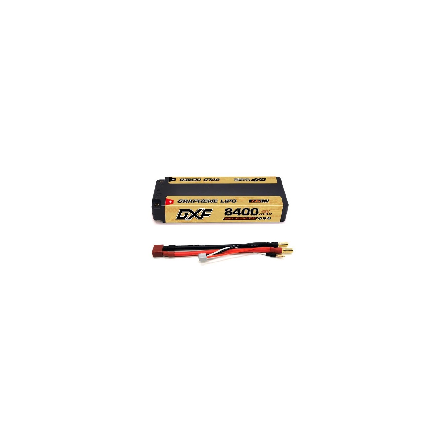 DXF 2S LiPo Akku 7.4V 8000mAh 130C 2 Pack mit Deans T 5mm Efra Golden NGP Stecker Hardcase Battery Pack für RC Auto LKW Truck Racing Offroad Modellfahrzeug Leistungsstark Zuverlässig