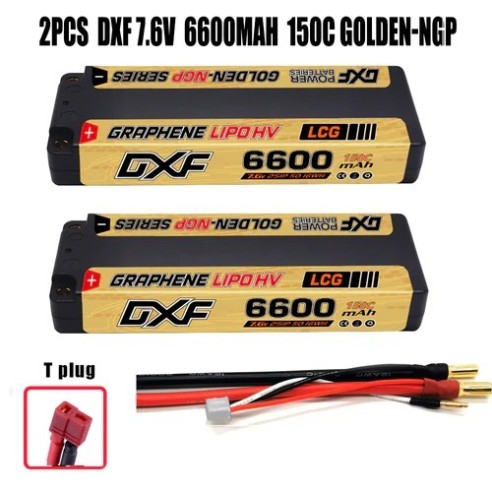 DXF Coppia Batterie 2S Lipo 6600 mAh 7,6 V 150 C Golden NGP