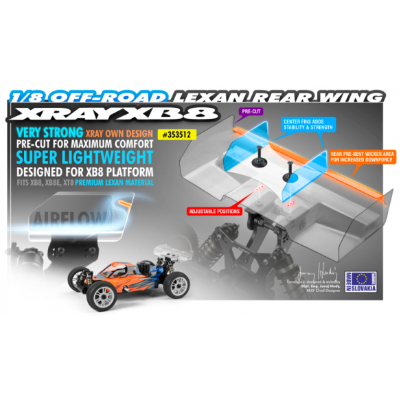 Ricambi Xray Xb8 353512 Lexan Rear Wing - 1/8 Off-Road