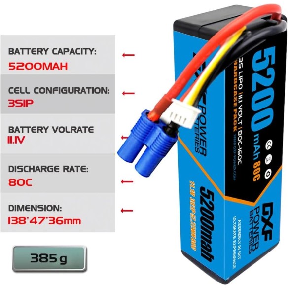 DXF 4S Lipo Batteria 14.8V 5200mAh 80C EC5
