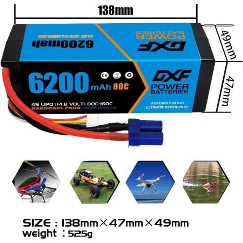 DXF 4S Lipo Batteria 14.8V 6200mAh 80C EC5