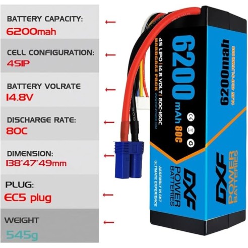 DXF 4S Lipo Batteria 14.8V 6200mAh 80C EC5
