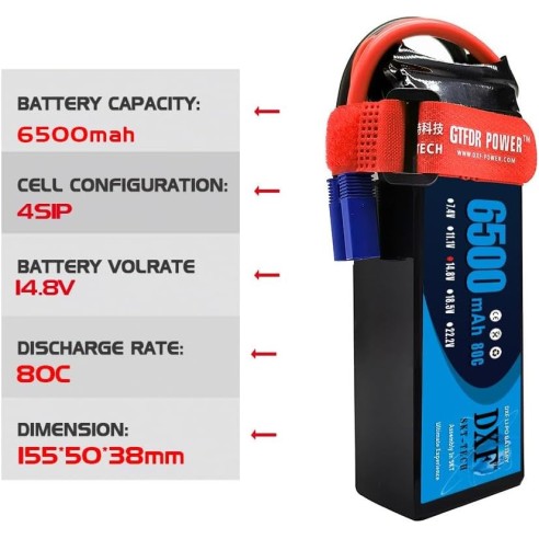 DXF 4S Lipo Batteria 14.8V 6500mAh 80C EC5