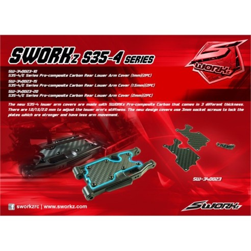 Ricambi S-Workz S35-4 Pro Composite Carbon Rear lower arm cover 1,5mm (2)