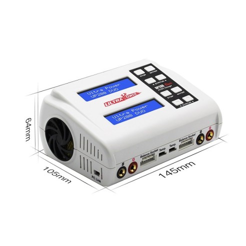 Ultra Power UP200 DUO Caricabatterie doppio Multi Chemistry 200W 240v AC/DC 12v (1-6S Lipo o 1-15 Ni-XX)