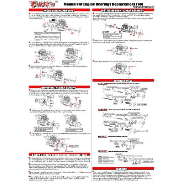 T-Works TT-112-21 Set Attrezzi Cambio Cuscinetti Motore