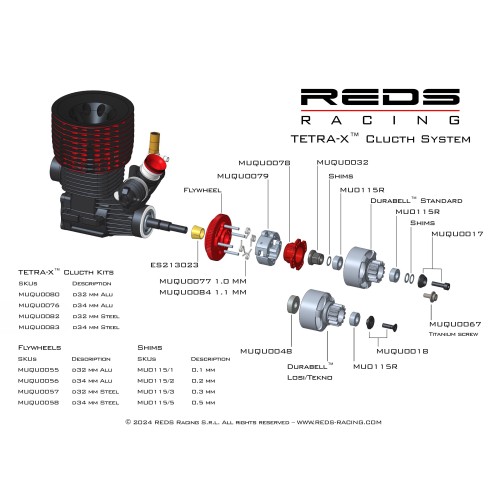 REDS Racing  KIT Frizione Tetra 4 Ceppi Regolabile Alluminio OFF ROAD D34