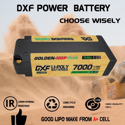 DXF Batteria Lipo 2S 7.6V MIDDLE 7000mAh 150C Golden NGP Plus Omologata efra spina 5mm Deans T