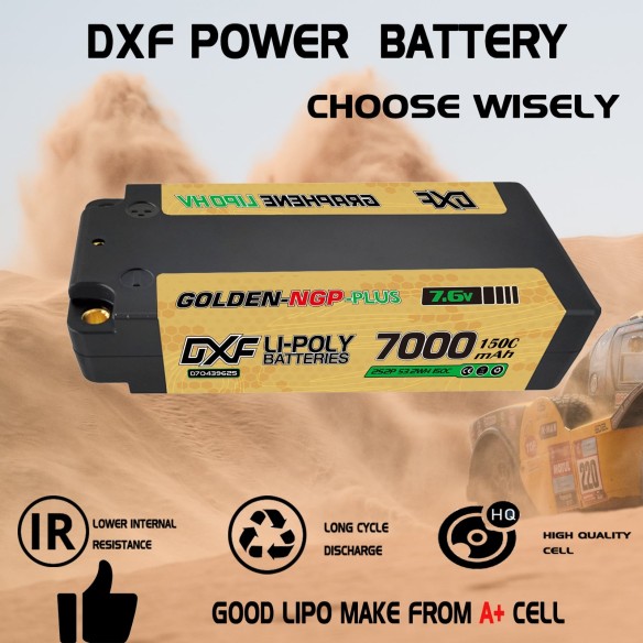 DXF Batteria Lipo 2S 7.6V MIDDLE 7000mAh 150C Golden NGP Plus Omologata efra spina 5mm Deans T