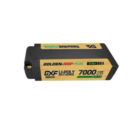 DXF Coppia Batterie Lipo 2S 7.6V MIDDLE 7000mAh 150C Golden NGP Plus Omologata efra spina 5mm Deans T
