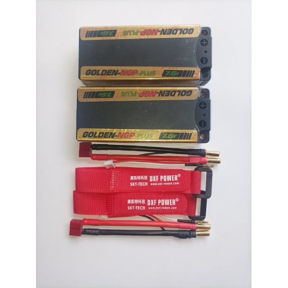 DXF Coppia Batterie Lipo 2S 7.6V MIDDLE 7000mAh 150C Golden NGP Plus Omologata efra spina 5mm Deans T
