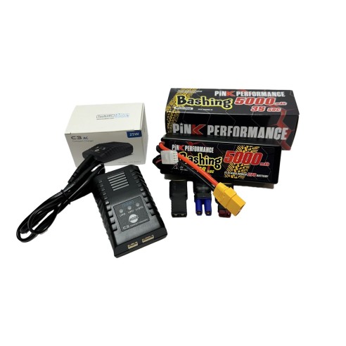 Kit Completo di batteria KE 5000-3S LiPo Caricabatterie ToolkitRC C3 AC e kit connettori  Multi-Plug